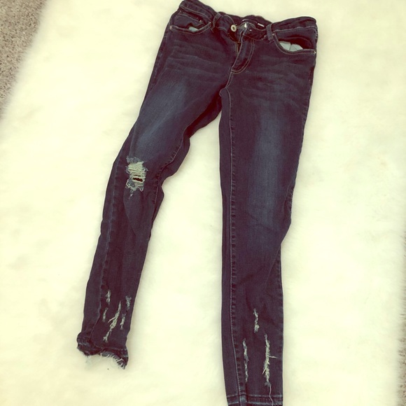 Waist dark blue denim with knee rips - Picture 1 of 1